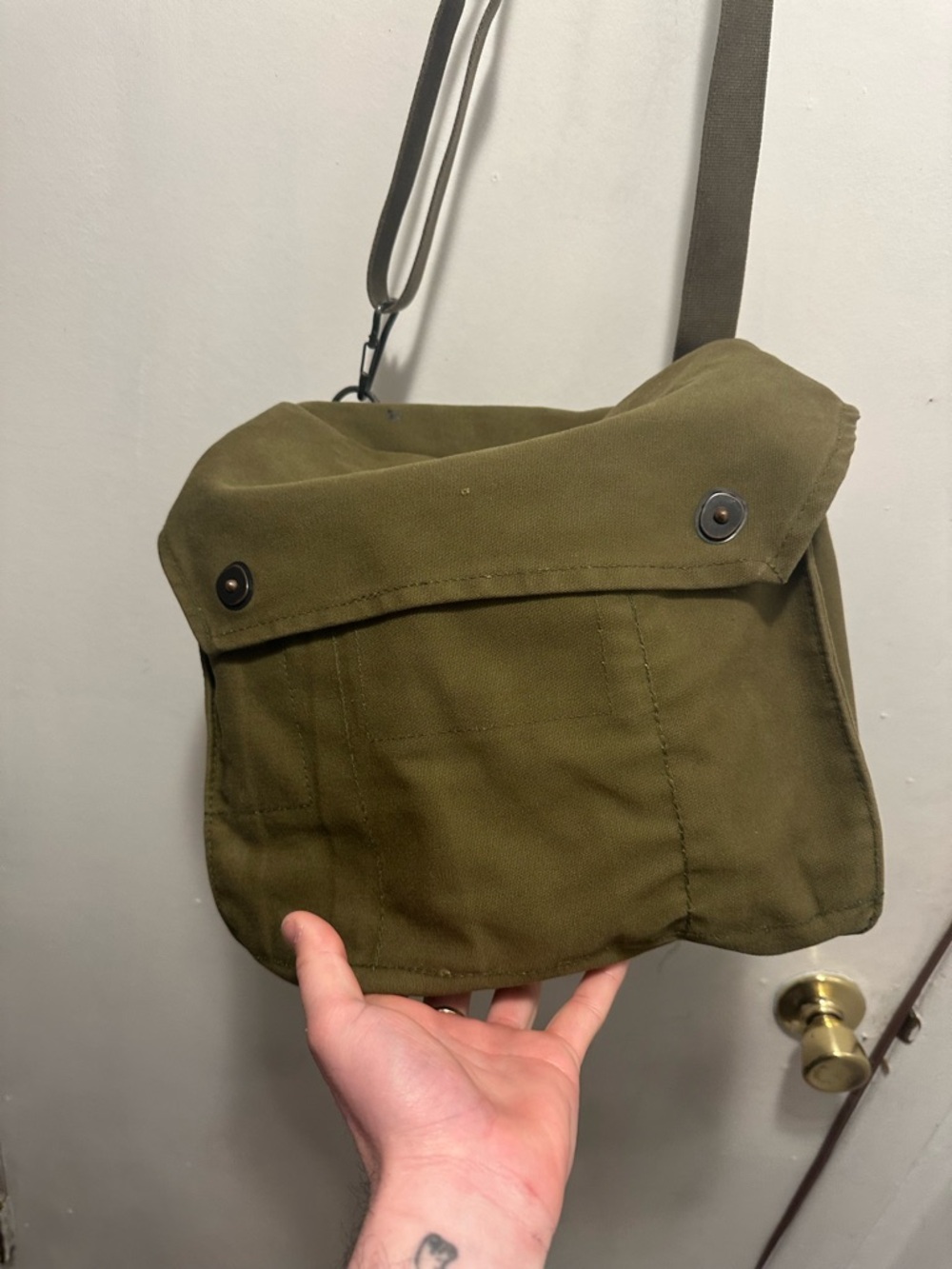 Vintage Olive Drab Canvas Utility Crossbody Bag | Military Style Pouch